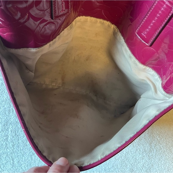 Coach Patent Leather Medium-Sized Tote Bag, Cranberry dark pink color - Picture 15 of 16